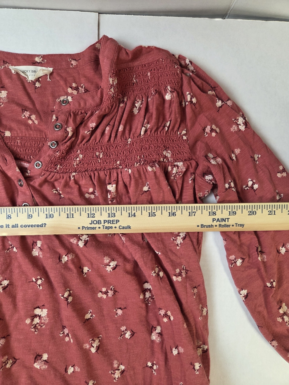 Lucky Brand Dusty Rose Floral Smocked Peasant Blouse - Picture 9 of 11